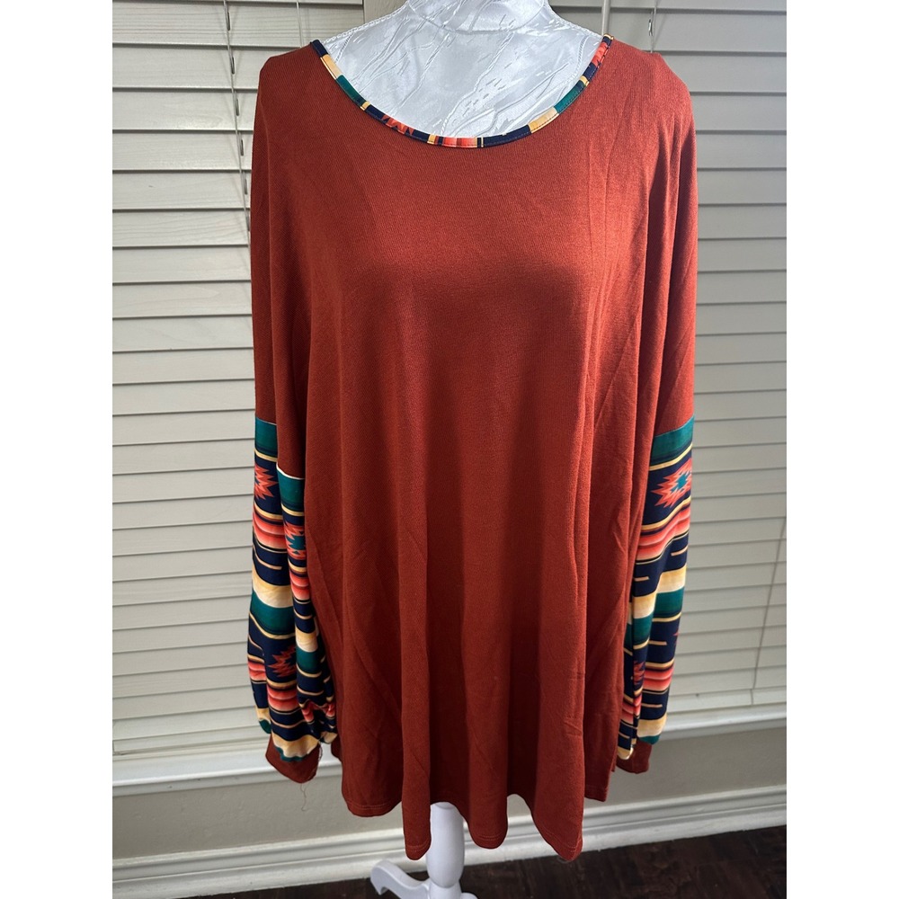 Southern Stitch Tunic Women 3XL Rust Southwestern Geometric Long Sleeve Aztec